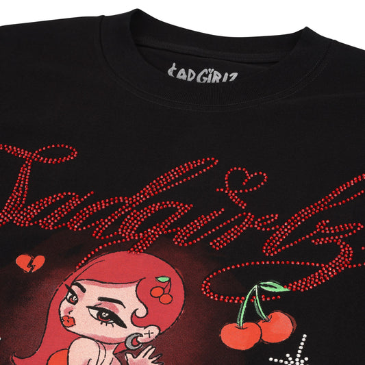La Cherry Rhinestone Black Tee