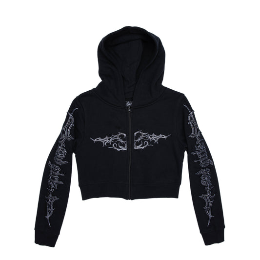 Sad Girlz Black Rhinestone Zip Up