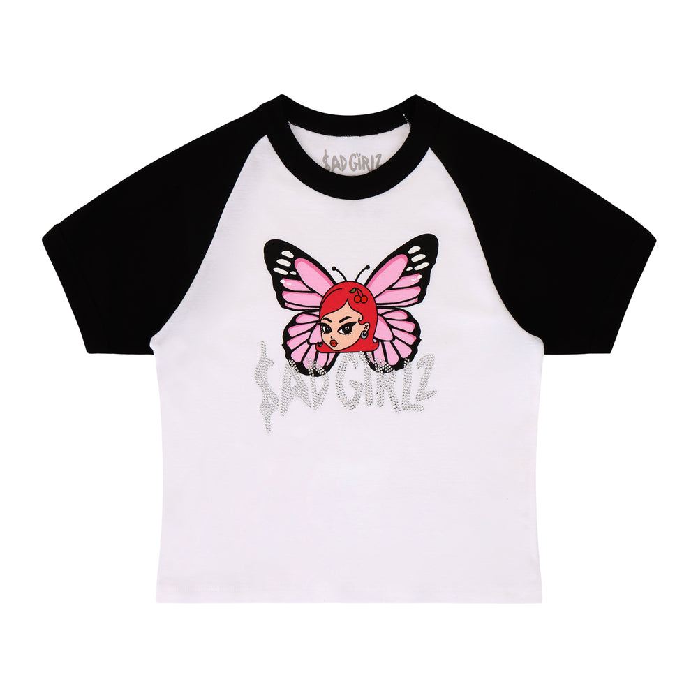Sadgirlz Sparkly Cherry Rhinestone Tee Black