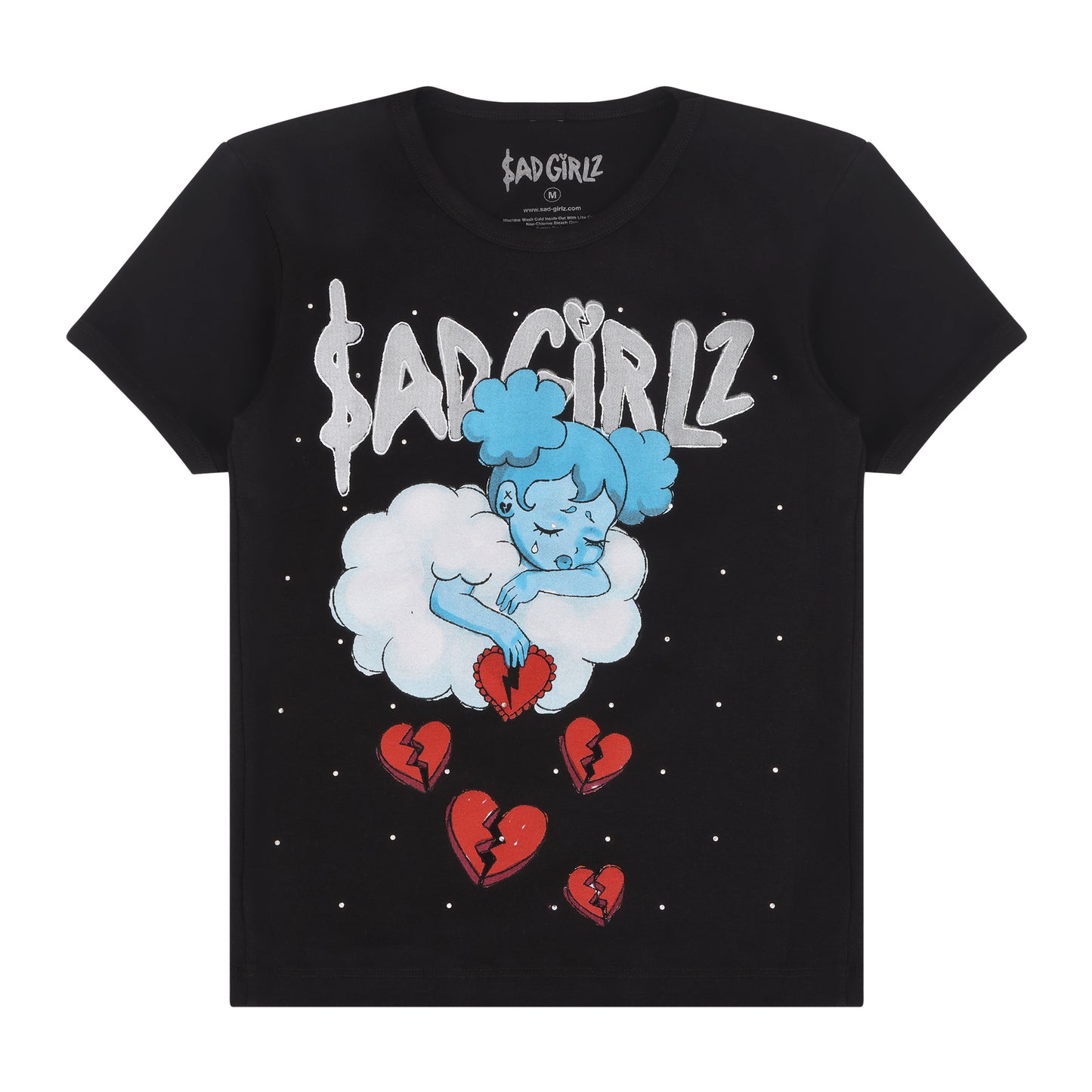 Broken Heart Blu Black Crop Tee