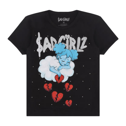 Broken Heart Blu Black Crop Tee