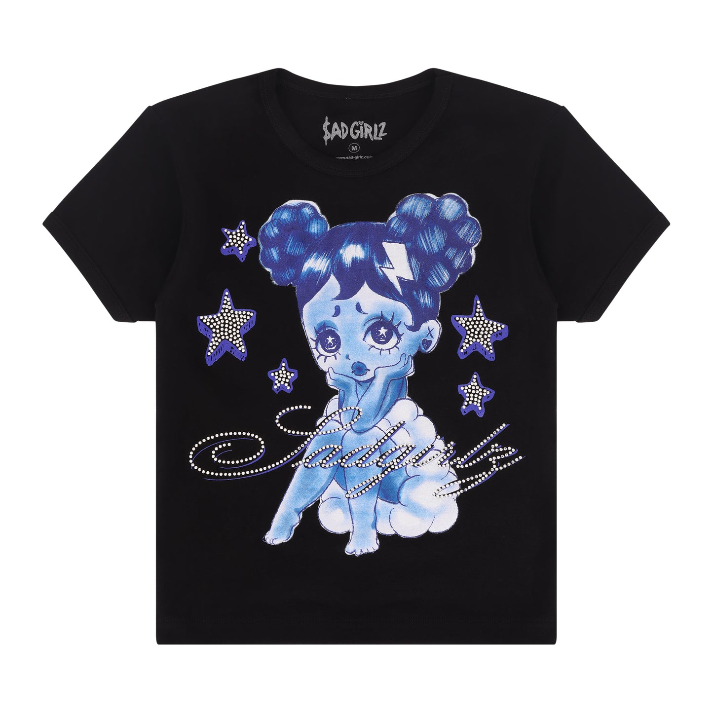 Starry Blu Rhinestone Black Tee