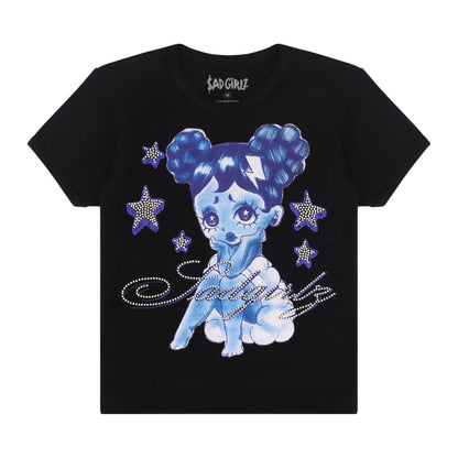 Starry Blu Rhinestone Black Tee