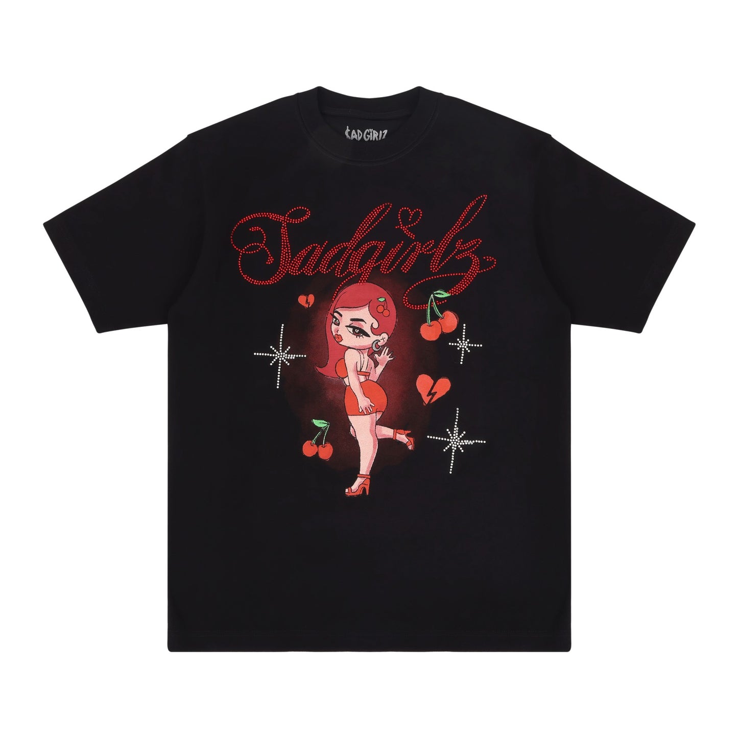 La Cherry Rhinestone Black Tee