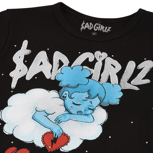 Broken Heart Blu Black Crop Tee