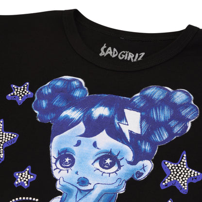 Starry Blu Rhinestone Black Tee