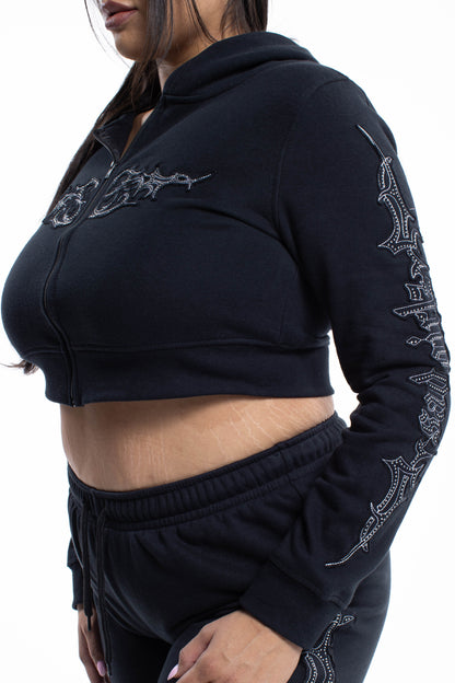 Sad Girlz Black Rhinestone Zip Up