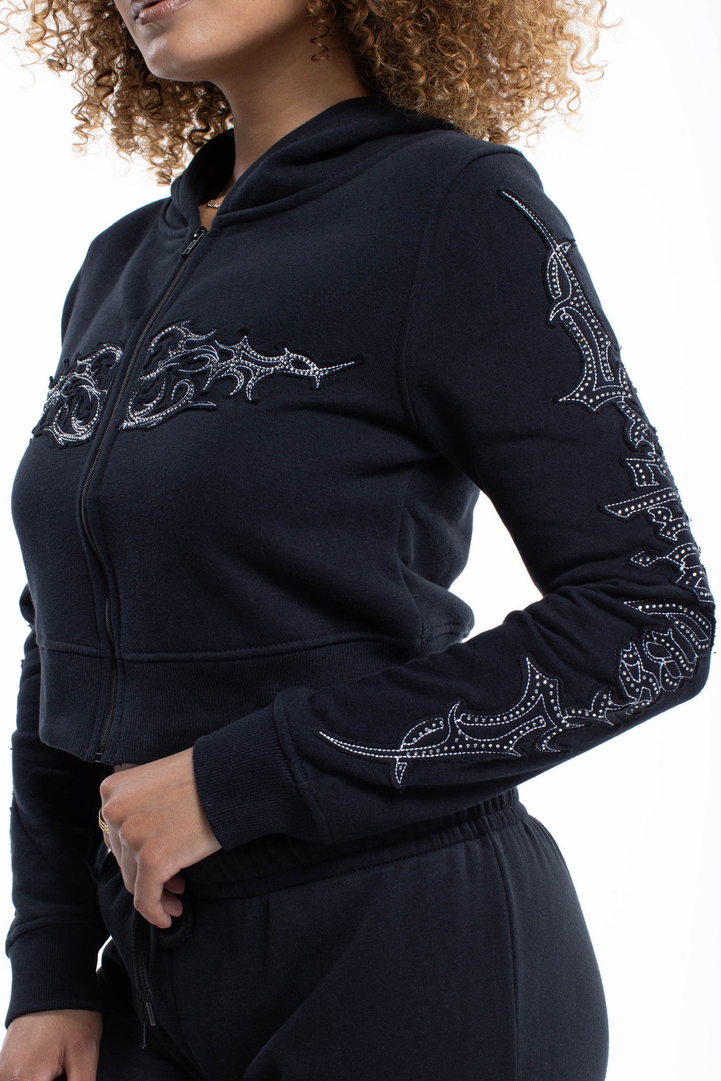 Sad Girlz Black Rhinestone Zip Up
