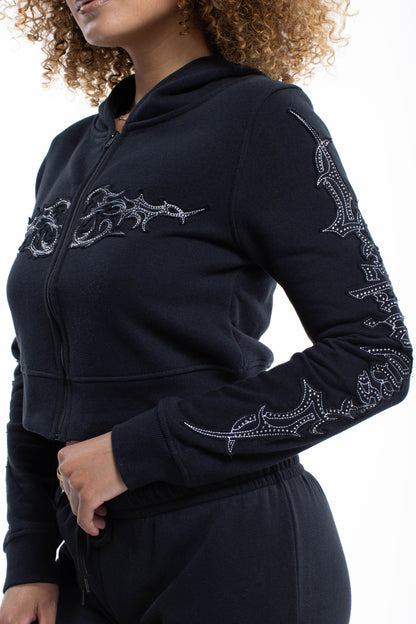 Sad Girlz Black Rhinestone Zip Up