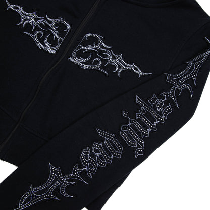 Sad Girlz Black Rhinestone Zip Up