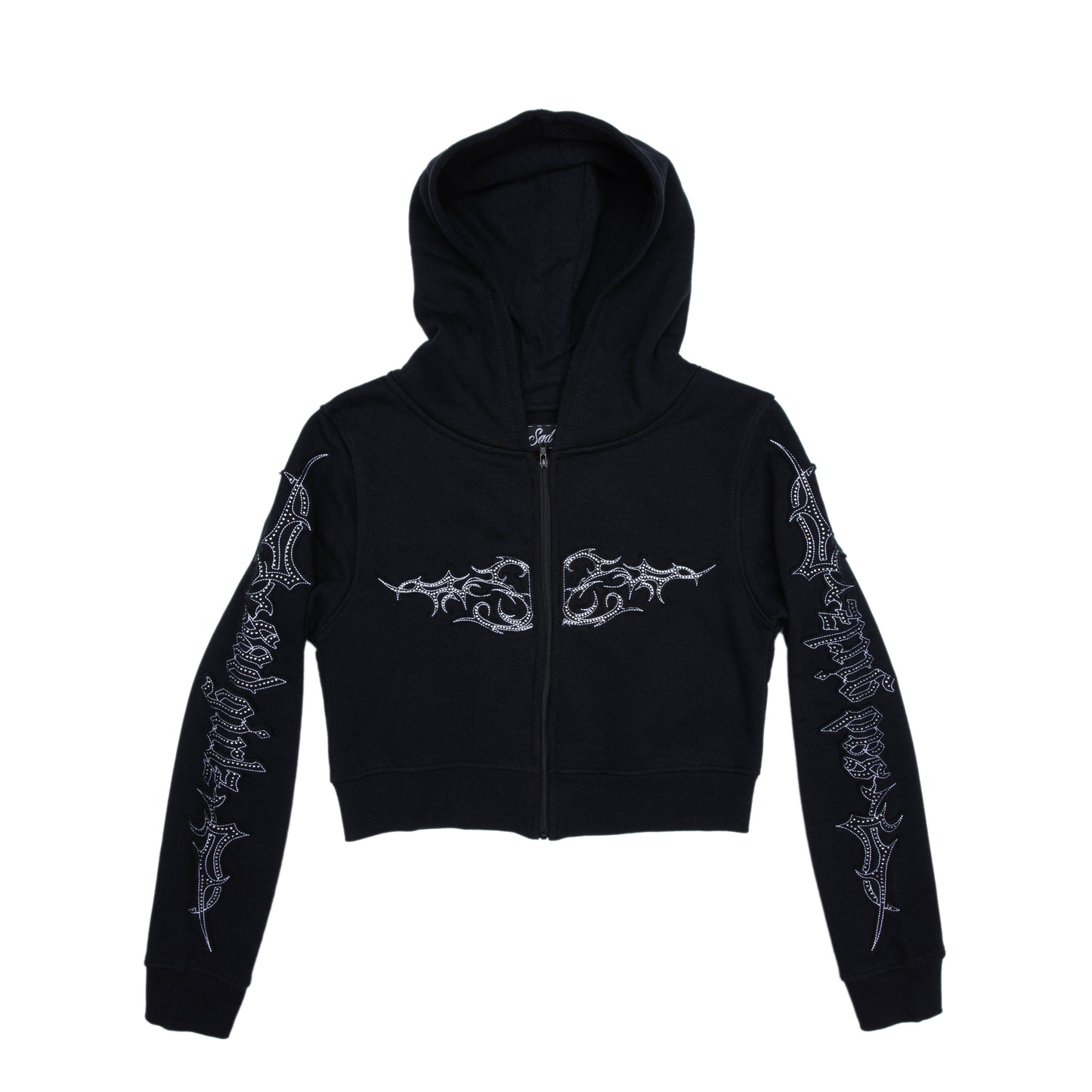 Sad Girlz Black Rhinestone Zip Up