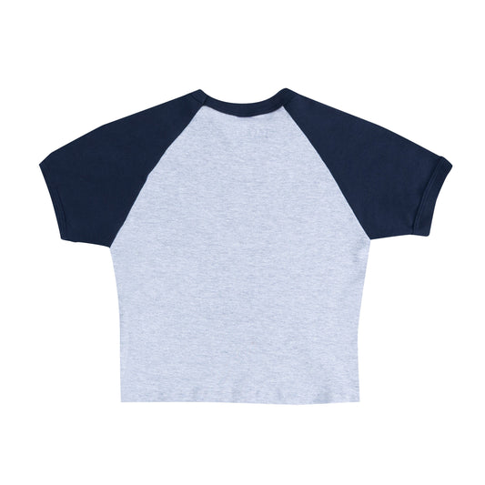 Navy and gray baseball t-shirt on a white background
