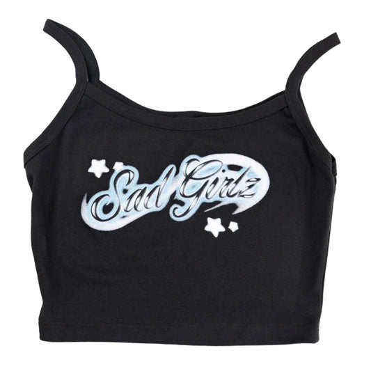 Black tank top with 'Sad Girlz' text on a white background
